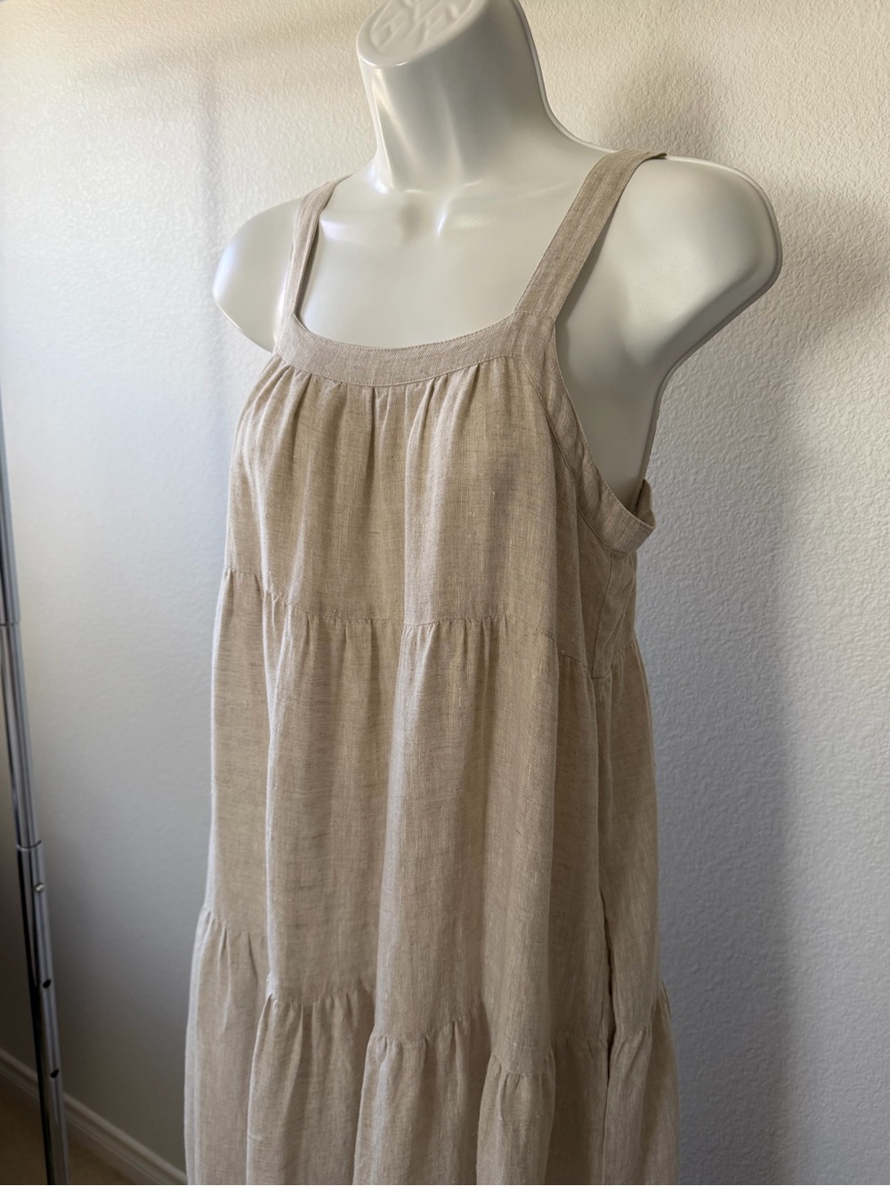 Anthropologie Laude The Label Strappy Tiered Natural Linen Maxi Dress Size XS - Picture 7 of 15